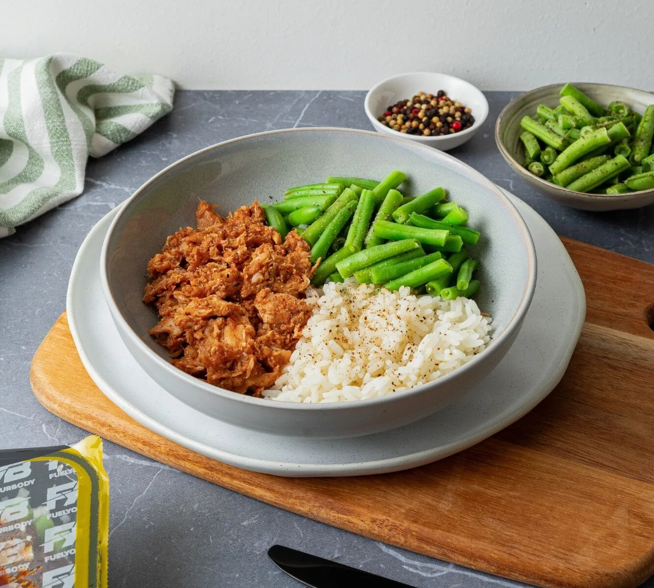 Rice - BBQ Pulled Chicken - Green Beans
