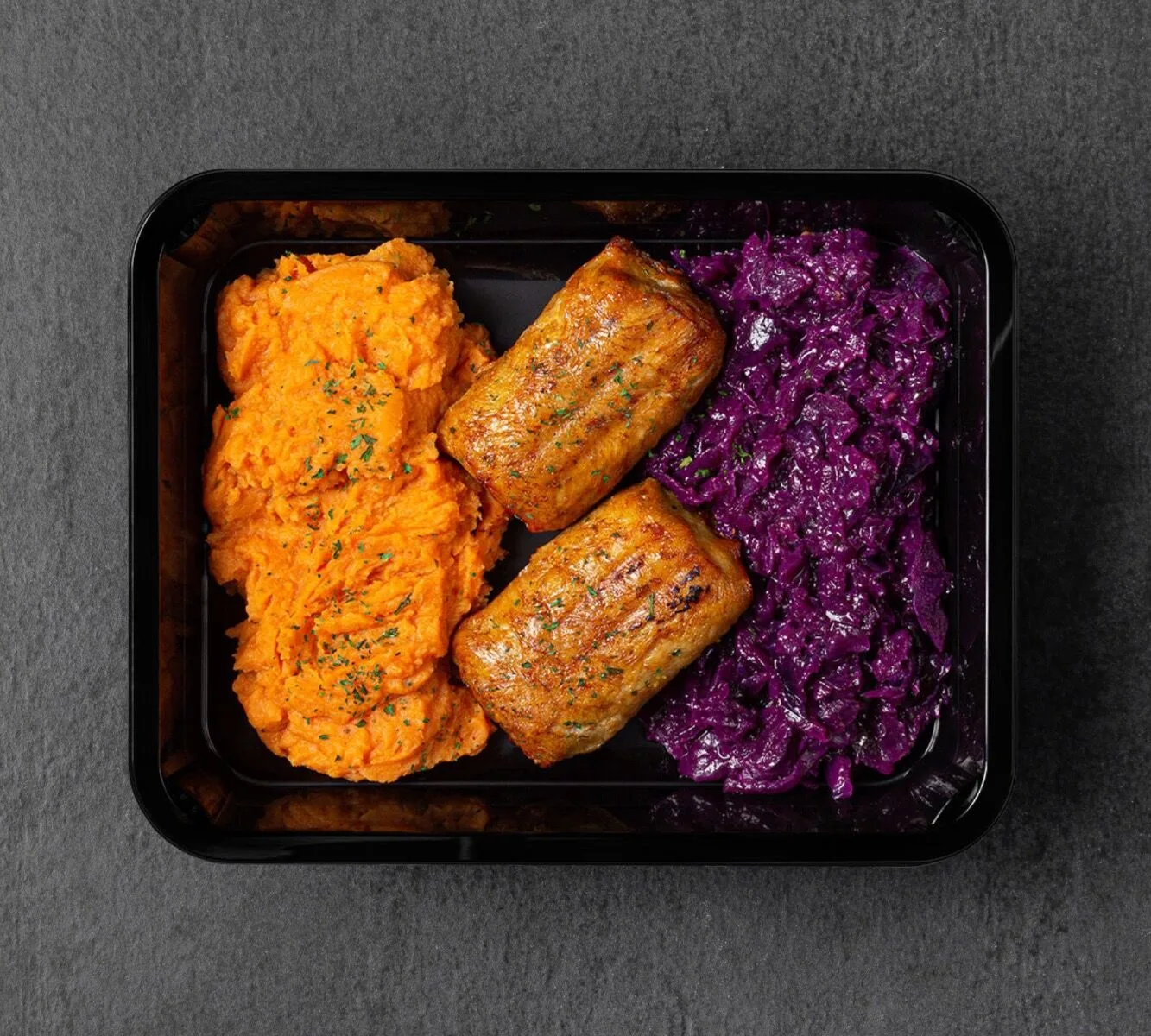 Sweet Potato Mash - Chicken Roll - Red Cabbage (with herbs)