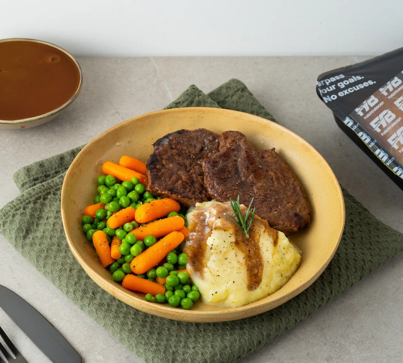 Mashed Potato - Beef Steak - Garden Peas & Carrots (with gravy)