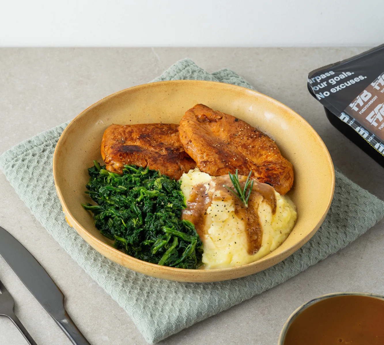 Mashed Potato - Chicken Breast - Spinach (with gravy)