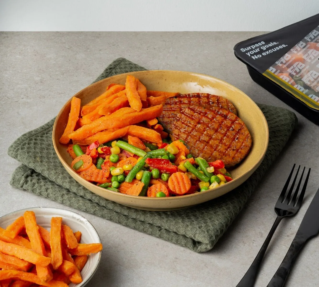 Sweet Potato Fries - Chicken Burger - Mexican Vegetable Mix (with herbs) [BULK]