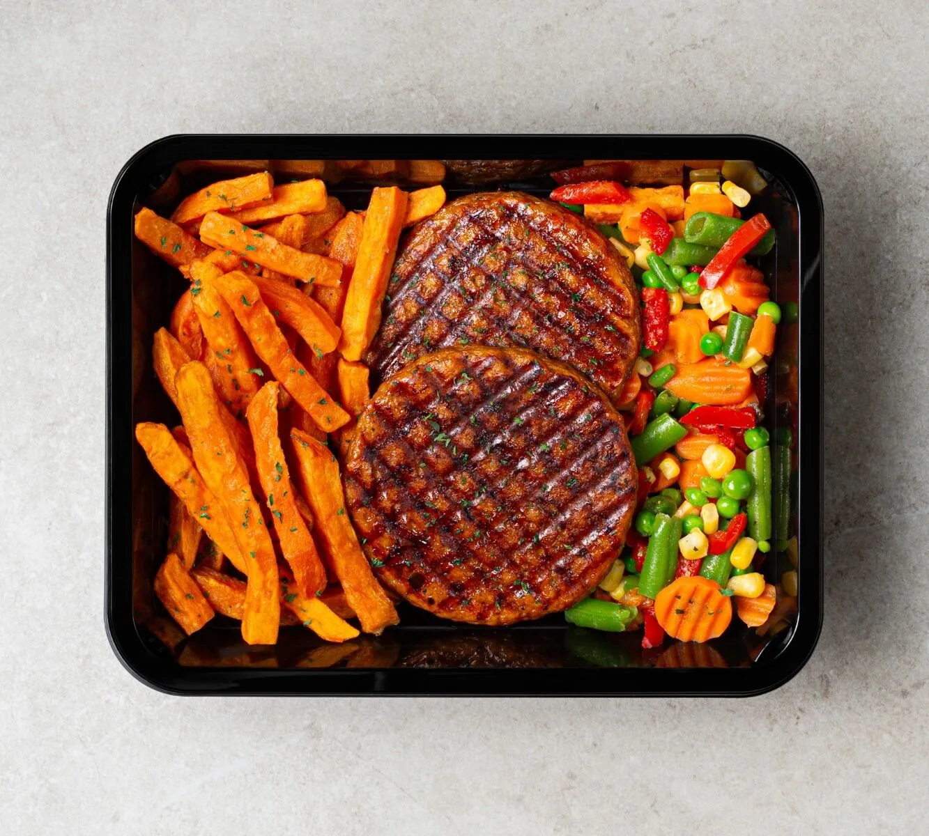 Sweet Potato Fries - Chicken Burger - Mexican Vegetable Mix (with herbs) [BULK]