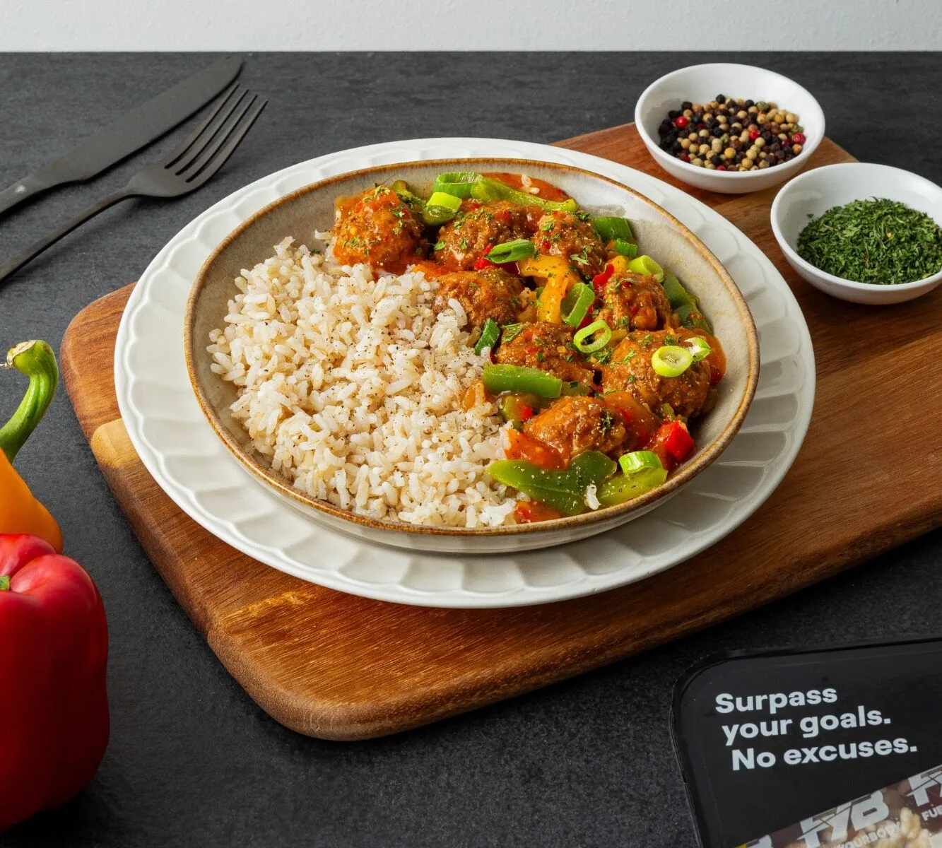 Brown Rice - Sweet Chilli Meatballs - Peppers & Onion [BULK]