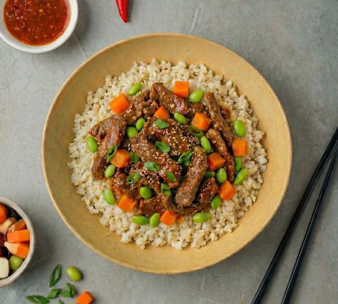 Hot Korean Beef Cauliflower Ricebowl [LOWCARB]