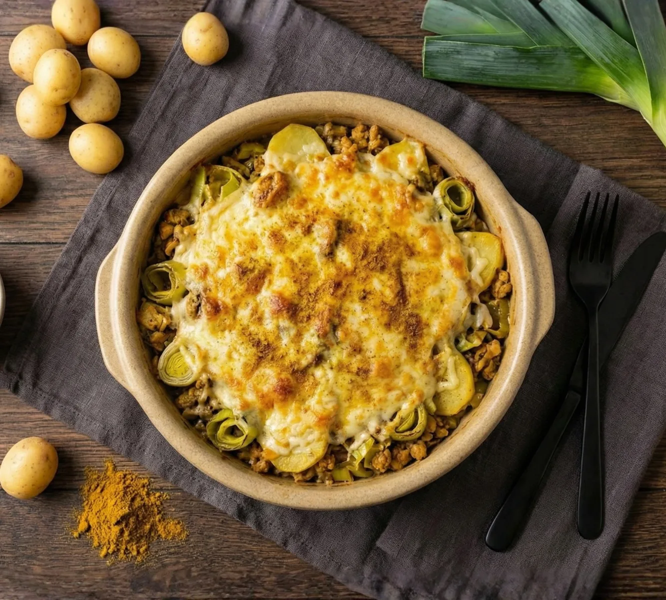 Aardappel Ovenschotel - Kipkerrie, Prei & kaas [OVENMEAL]